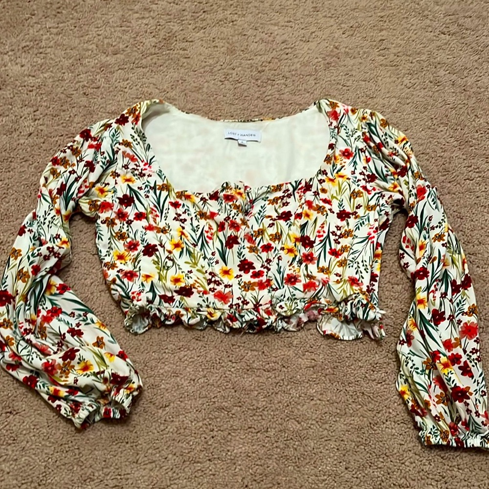 White Floral Button Top